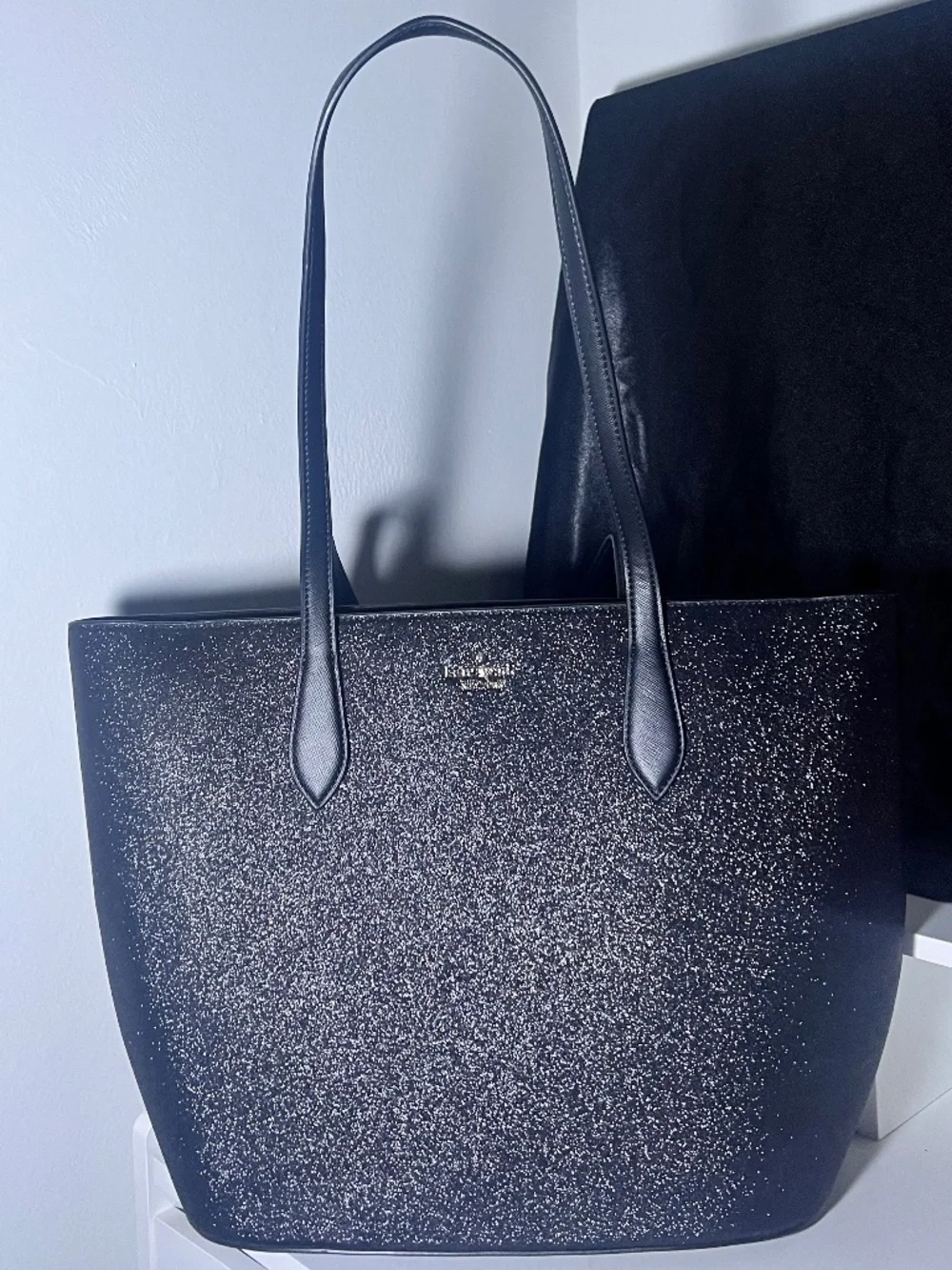Kate Spade Holiday Edition Glimmer Large Black Glitter Tote Bag NWOT